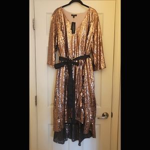 Rose Gold Sequins Hi-Low Ruffle Dress